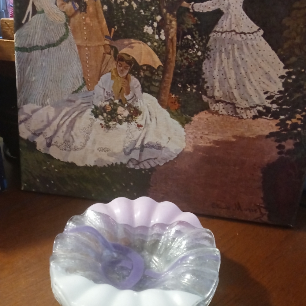 Murano 4 Opalescent Glass Dish ๐๐๐๐ซScalloped Edge Vintage,Nice Gift. - Picture 4 of 15